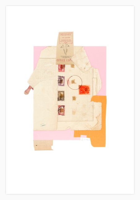 Jerry Jeanmard Man at Pink Wall, 2023 collage on paper 22" x 15" JJ 303