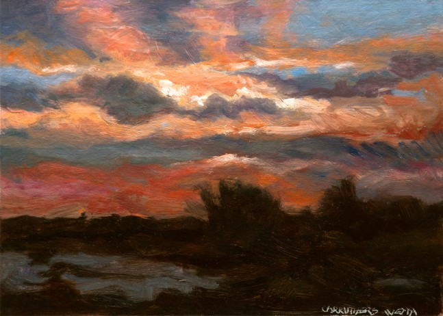Jean Carruthers Wetta Sunset on the Toms River, 2015 oil on multi-media artboard 5" x 7" JCW 83 Moody Gallery