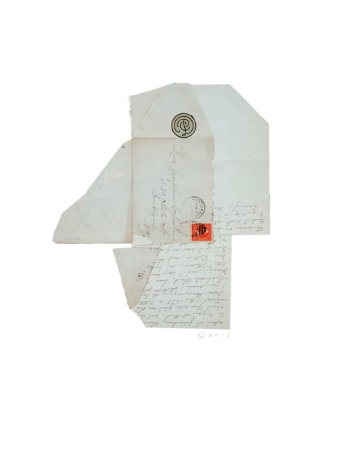 Jerry Jeanmard Letterman With Birthmark, 2019 collage on paper 20" x 15 1/8" JJ 227 Moody Gallery