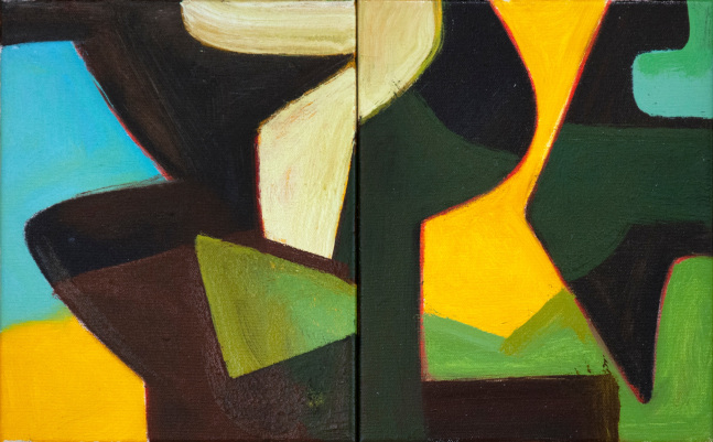 Michael Kennaugh The Horseman, 2021 oil on canvas 10" x 16" (diptych: 10" x 8" each) MK 354 Moody Gallery