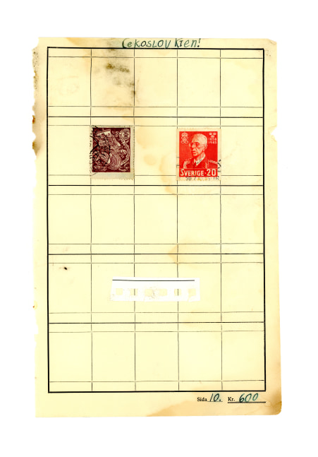 Jerry Jeanmard Cekoslov Kien! (Stamps Collection), 2017 collage on paper 8 3/4" x 5 3/4" JJ 167 Moody Gallery