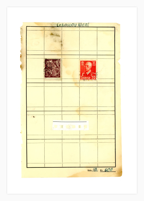 Jerry Jeanmard Cekoslov Kien! (Stamps Collection), 2017 collage on paper 8 3/4" x 5 3/4" JJ 167 Moody Gallery