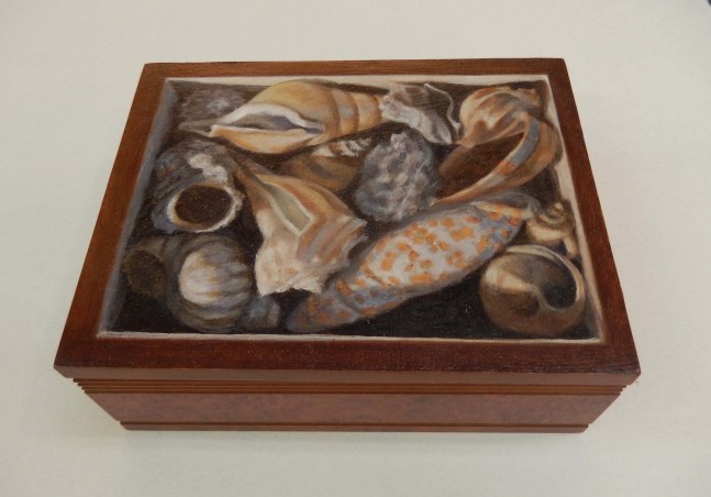 Jean Carruthers Wetta From the Beach, 2014 oil on found wooden box 6 3/4" x 5 3/8" x 2 3/8" JCW 67 Moody Gallery