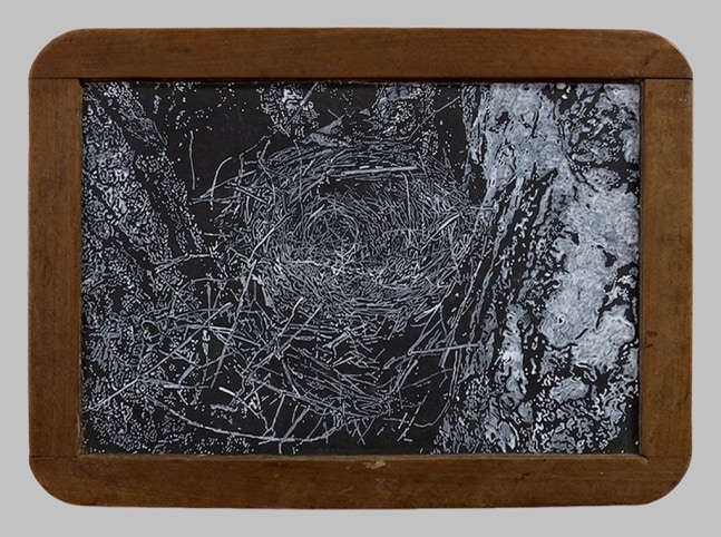 Helen Altman Nest 5, 2019 acrylic on slate chalkboard 7 3/4" x 10 3/4" x 3/8" HA 752 Moody Gallery
