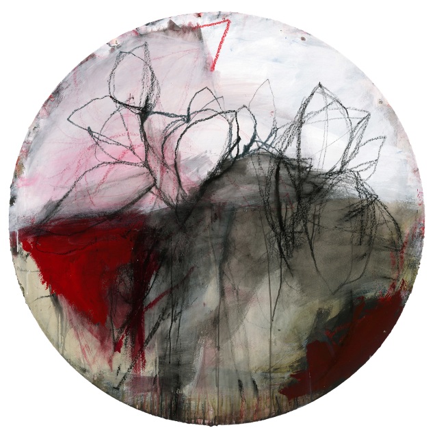 Andrea Rosenberg Tondo 4, 2022 mixed media on paper 56 1/2" diameter AR 86 Moody Gallery