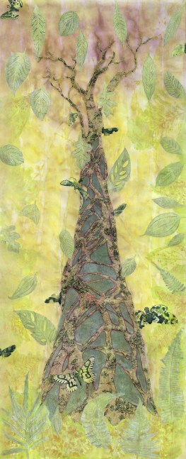 Liz Ward Strangler Fig, 2021 watercolor, graphite, pastel, and collage on Japanese paper 80" x 32" LW 304 Moody Gallery