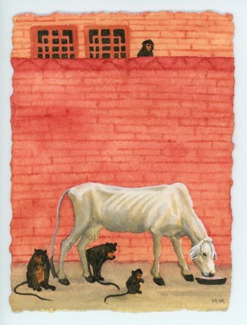 Melissa Miller Pink Wall (2), 2003 gouache on paper 5 3/4&quot; x 4 1/4&quot; MM 76 Moody Gallery