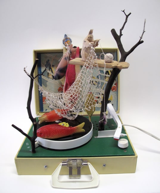Helen Altman Swimming in the Ocean, 2018 miscellaneous objects and record player 16” x 12” x 14” ( not including cord) HA 878 Moody Gallery