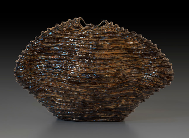 Tracye Wear Golden Mango Seed Vessel, 2018 mid-range stoneware, glazes 15 1/2" x 23 1/2" x 9" TW 45, Moody Gallery