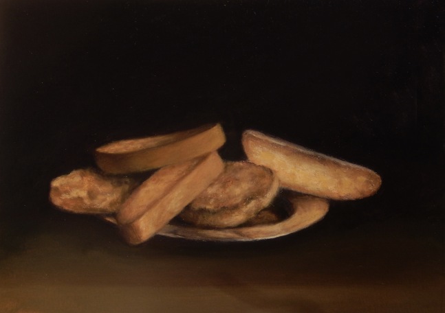 Jean Carruthers Wetta Zurburan Toast, 2019 oil on multi-media board 10" x 14" JCW 134 Moody Gallery