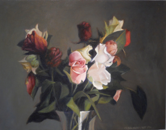Jean Carruthers Wetta Roses for Morandi, 2011 oil on masonite 11" x 14" x 1" JCW 29 Moody Gallery