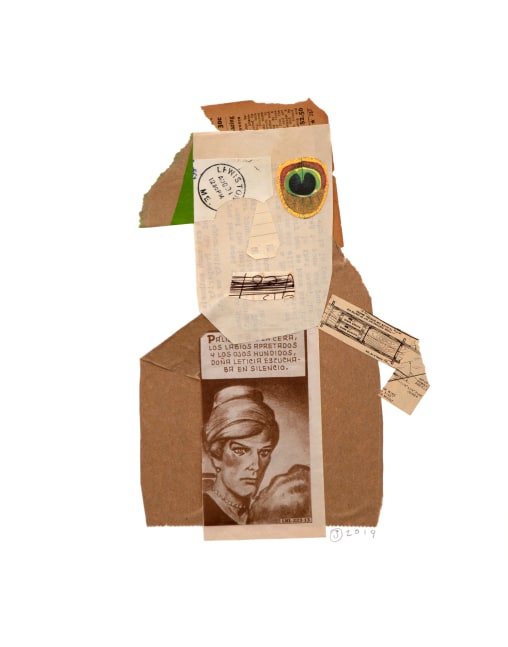 Jerry Jeanmard Telemundo, 2019 collage on paper 14" x 11" JJ 197 Moody Gallery