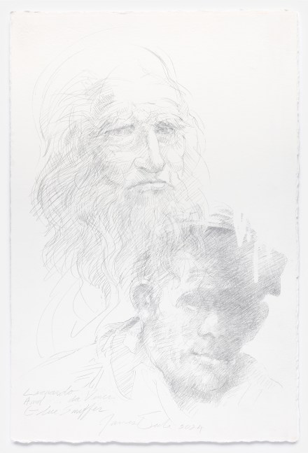 James Drake Leonardo da Vinci with Glue Sniffer, 2024 silverpoint on gessoed paper 22 3/4" x 15 1/4" JD 379, Moody Gallery