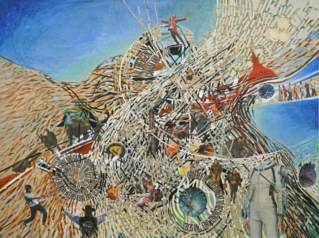 Sherry Tseng Hill a vibrating aboutness, 2025 de-acidified newsprint and other paper, acrylic on canvas 36" x 48" STH 80