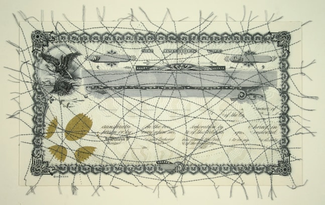 Al Souza Shares, 2008 cut paper, thread 5 13/16" x 9 15/16" AS 887 Moody gallery