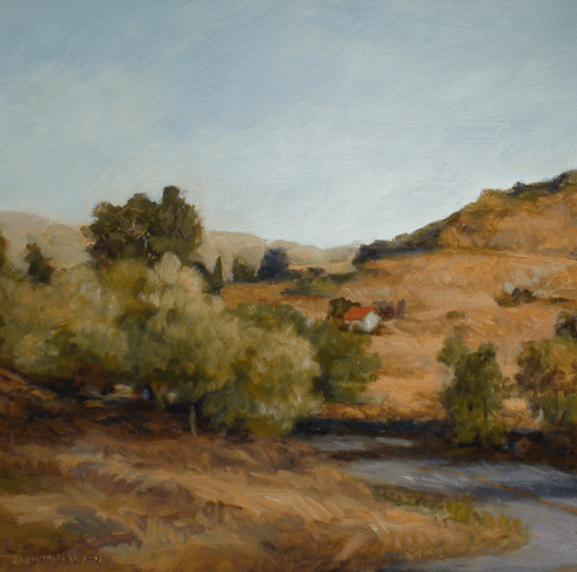 Jean Carruthers Wetta Red Roof, 2011 oil on multi-media board 10" x 10" JCW 27 Moody Gallery