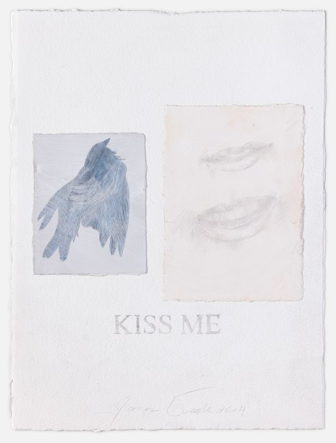 James Drake, Kiss Me, 2024 goldpoint and silverpoint, collage, ink on gessoed paper 15 1/8'' x 11 1/4'' JD 406, Moody Gallery
