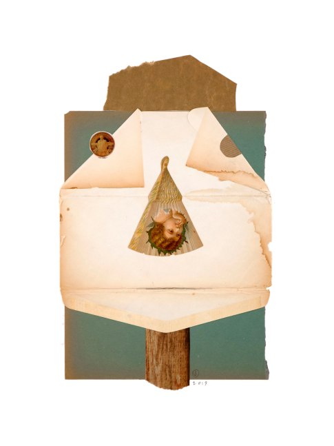 Jerry Jeanmard Man With A Fan, 2019 collage on paper 20" x 15" JJ 228 Moody Gallery