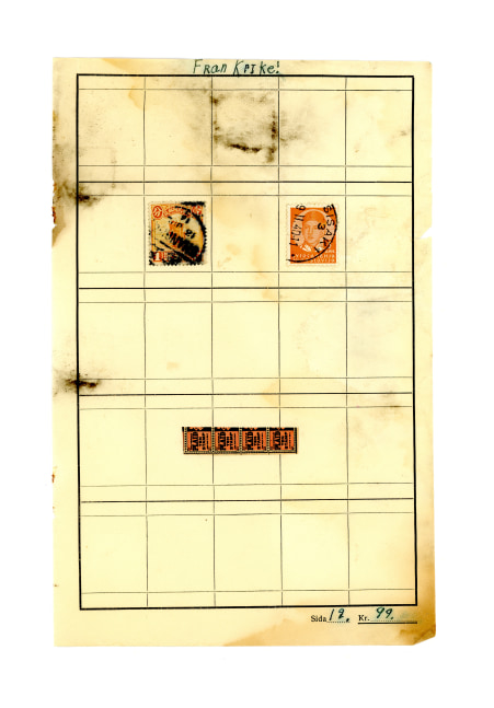 Jerry Jeanmard Fran Krike! (Stamps Collection), 2017 collage on paper 8 3/4" x 5 3/4" JJ 166 Moody Gallery