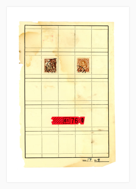 Jerry Jeanmard Danmark 6176 (Stamps Collection), 2017 collage on paper 8 3/4" x 5 3/4" JJ 164 Moody Gallery