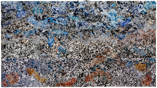 Camouflage, 2024 
Solar etching, silkscreen, chine collé, hand painting with 3D elements
66 x 120 in. (167.6 x 304.8 cm)
Comprised of 12 prints, each at 22 x 30 in. (55.9 x 76.2 cm) 
Sala-1326-C