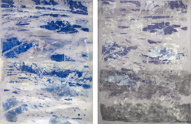 White is Becomming Blue,&amp;nbsp;2019 and&amp;nbsp;White,&amp;nbsp;2019

Silkscreen on silk organza

Artwork: 40 x 30 in. (101.6 x 76.2 cm) each

Frame: 46 1/4 x 34 1/4 in. (117.6 x 87 cm) each

Sala-1244-C/Sala-1243-C