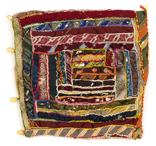 Untitled (Lap Cushion),&amp;nbsp;circa early 1990&amp;#39;s
Fabric, beads, buttons, ribbon, thread, repurposed silk and fiber ties
19 x 20 in. (48.3 x 50.8 cm)
Private Collection
&amp;copy; The Estate of Elizabeth Talford Scott at Goya Contemporary Gallery