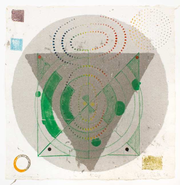 Cretaceous, 1979
Lithograph and rubber stamp on handmade paper
14 x 14 in. (35.6 x 35.6 cm)
Edition 5/20