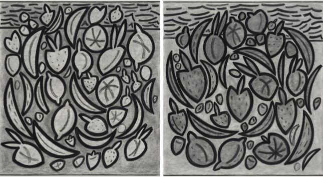 Left Fruit and Right Fruit, 2021
Vine charcoal on paper
33 x 29 in. (83.8 x 73.7 cm) each
Weis-1069-C, Weis-1070-C-OS