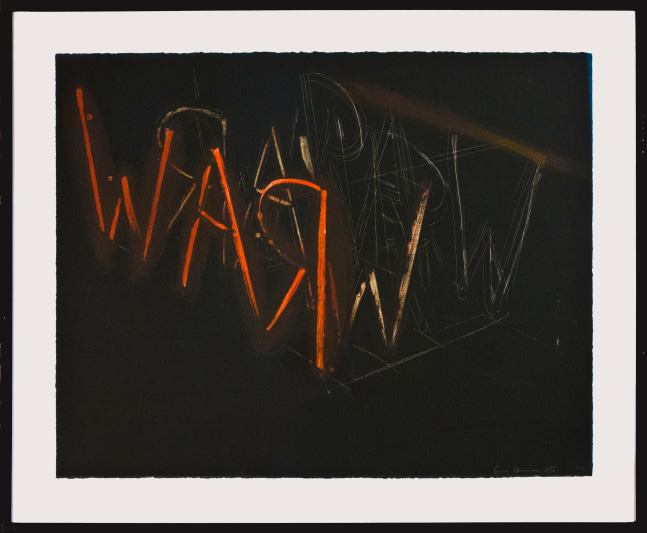 Bruce Nauman

Raw War,&amp;nbsp;1971

Lithograph in colors

22 3/8&amp;nbsp;x 28 1/4&amp;nbsp;(57&amp;nbsp;x 72 cm)

Edition 67 of 100

Private collection