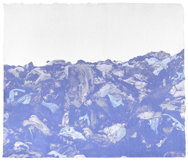 A Mountain of Clothes in Blue, 2024 
Silkscreen on handmade paper with interference pigments
Paper: 24 x 28 in. (61 x 71.1 cm)
Frame: 27.5 x 31.25 in. (69.9 x 79.4 cm)
PP Edition 1 of 1
Sala-1324-C