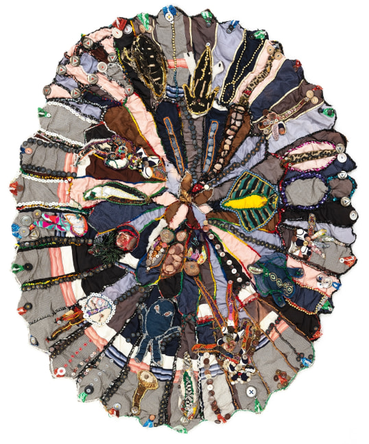The Family of the Whosits, 1995
Fabric, buttons, beads, rocks, thread
57 x 50 in. (144.8 x 127 cm)
TScot-1032-C