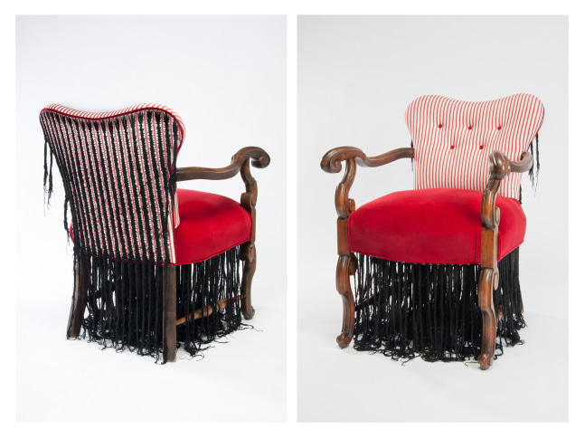 Cornrow Chair, 2011
Upholstered chair, thread, embroidery, braiding
36 x 20 x 20 in. (91.4 x 50.8 &amp;nbsp;50.8 cm)
Collection of Minneapolis Institute of Art, MN