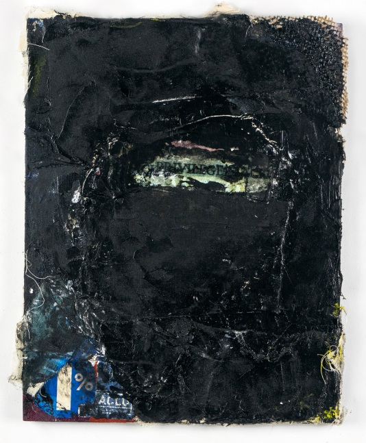 When I first started working with the song, Black Privilege, 2016-2018 
Ink, acrylic, stickers, image transfer, burlap, oil stick
19 x 12 in. (48.3 x 30.5 cm)
Maso-1013-C