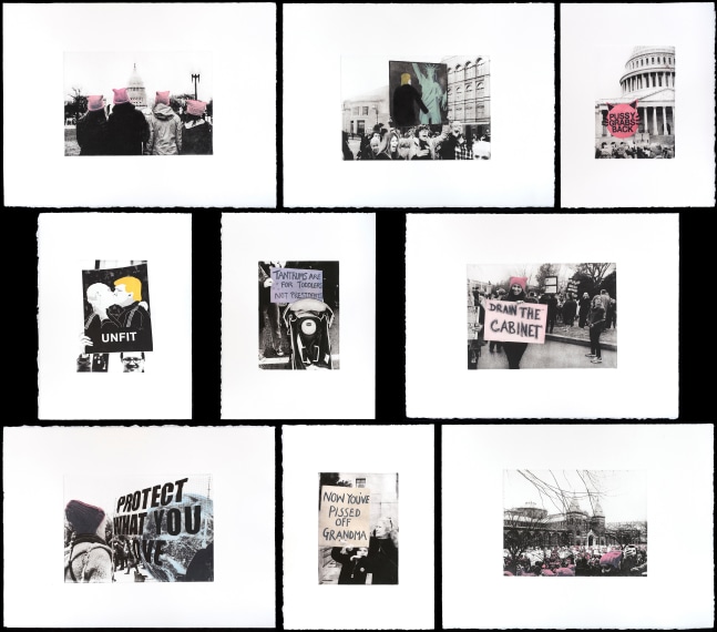 Women&amp;#39;s March I, II, III, IV, V, VI, VII, VIII, IX,&amp;nbsp;2017

Portfolio of nine solar plate etchings with hand coloring and small pink knit hat

11 x 15 in. (27.9 x 38.1 cm) each

Edition of 20

Published by Goya Contemporary / Goya-Girl Press

Sala-1194-C