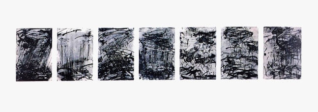Seven Storms, 1998 
Seven solar plate etchings on Somerset radiant white paper
15 x 44 3/4 in. (38.1 x 113.7 cm)
Each individual plate is 7 x 5 inches (17.8 x 12.7 cm)
T.P. edition 1 of 1
Printed and published by Goya Contemporary / Goya-Girl Press
CHA-0119-O