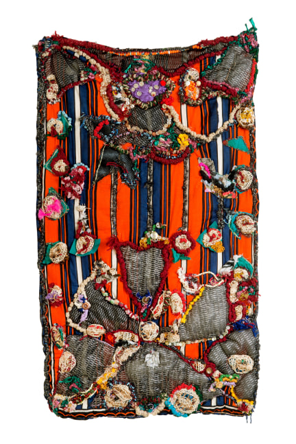 Untitled, Circa 1990&amp;#39;s&amp;nbsp;
Fabric, thread, yarn, buttons, rocks
46 x 27 in. (116.8 x 68.6 cm)
Private Collection