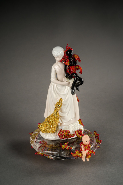 Lake of Fire, 2014 
porcelain, blown and fused glass, beads, thread, plastic
10 x 6 1/2 x 6 in. (25.4 x 16.5 x 15.2 cm)
Scot-1067-C