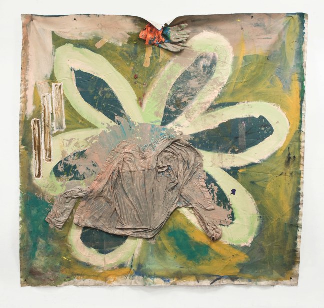 da standard (tired of pretending to fit in), 2021-2022
House paint, gloves, acrylic, tape, oil stick, pastel
68 x 71 in. (172.7 x 180.3 cm)
Maso-1036-C