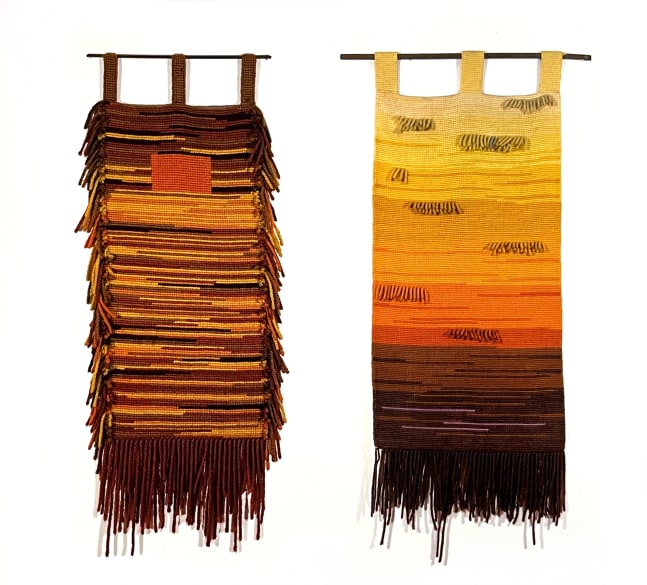 Needlepoint I and II, 1970
Needlepoint, wool thread, canvas, brass bar
Left object: 40 x 15 in. (101.6 x 38.1 cm)
Right object: 51 x 20.5 in. (129.5 x 52.1 cm)
ROT-1051-C