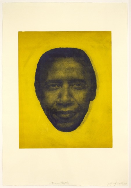 Obama Purple, 2012
Monoprint from the Obama Series on paper
Paper: 30 x 22 in. (76.2 x 55.9 cm)
Frame: 34.5 x 24.5 in. (87.63 x 62.23 cm)
Published by Goya Contemporary / Goya-Girl Press
Scot-1025-C