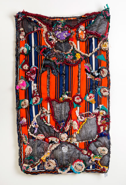 Untitled, Circa 1990's 
Fabric, thread, yarn, buttons, rocks
46 x 27 in. (116.8 x 68.6 cm)
Private Collection