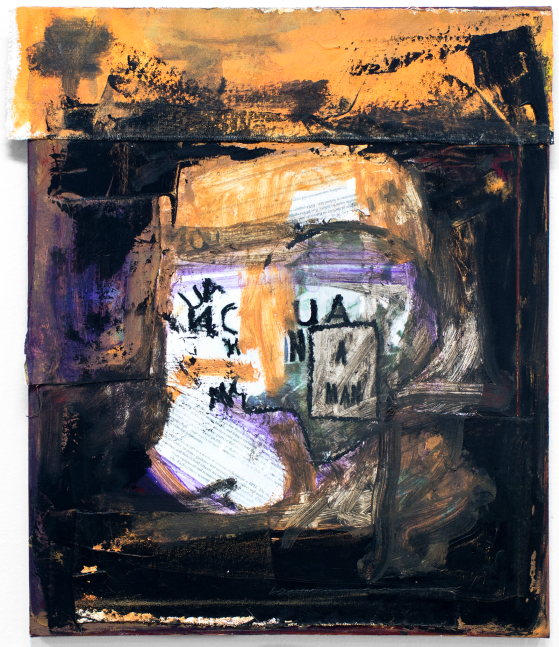 It started as a miscommunication, but how do I act when you say I'm this way (2), 2017-2019 
Acrylic, soy wax, screen print ink, posters, canvas, oil stick
24 x 18 in. (61 x 45.7 cm)
Maso-1009-C