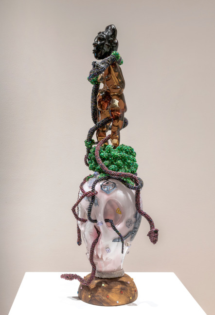 Joyce J. Scott

War Woman III,&amp;nbsp;2014/2019

Hand-blown Murano glass processes with beads, wire, thread, wood, plastic dice

31 x 9 x 8 in. (78.7 x 22.9 x 20.3 cm)

Collection of Seattle Art Museum, WA