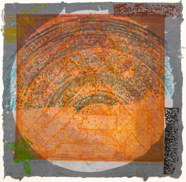 The Wadsworth Auntineum, 1974
Etching and embossing with relief on handmade paper. 
14 x 14 in. (35.6 x 35.6 cm)
Edition 14/17