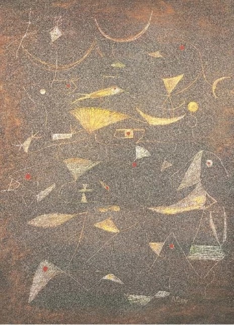 Alice Rahon

Les canaris (The Canaries), 1946

Oil and sand on canvas

30 x 22 1/2 in (76.2 x 57.2 cm)
