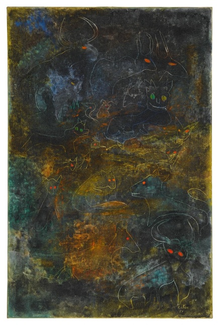 Alice Rahon

La cueva de los amigos (The Cave of Friends), 1951

Oil and sand on canvas

39 x 25 5/8 in (99.1 x 65 cm)