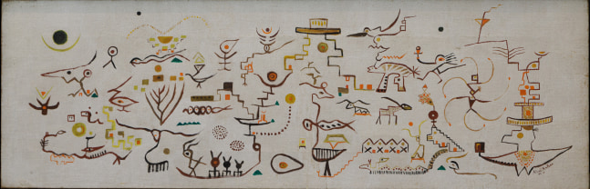 Alice Rahon

Thunderbird, 1946

Oil on canvas

12 5/8 x 39 in (32.1 x 99.1 cm)