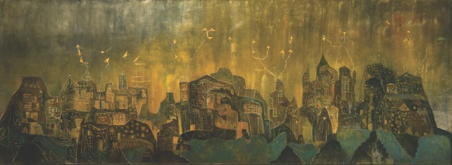 Alice Rahon

City Lights (Eastern City with Ghosts), 1949

Oil on canvas

29 3/4 x 81 1/4 in (75.6 x 206.4 cm)