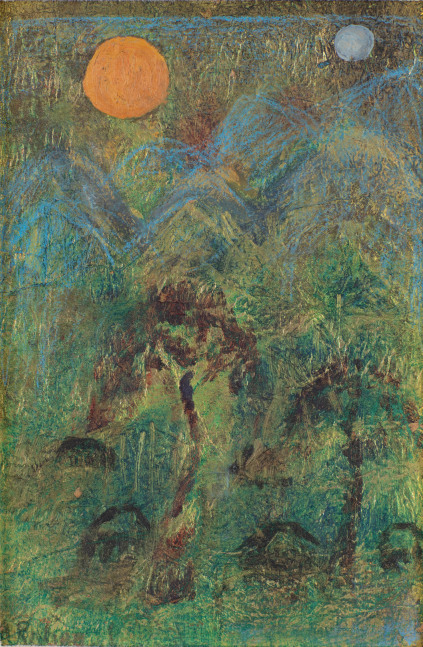 Alice Rahon

Paisaje chino (Chinese Landscape), c. 1949

Oil and gold leaf on canvas

7 x 5 1/2 in (17.8 x 14 cm)